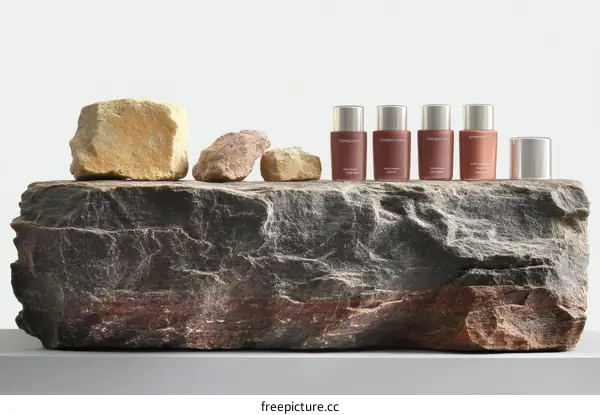 Natural Cosmetic Products Displayed on Rocks