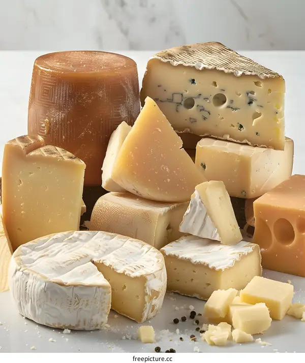 Variety of Cheeses on Marble Surface