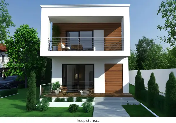 Modern Two Story House with Balcony and Patio