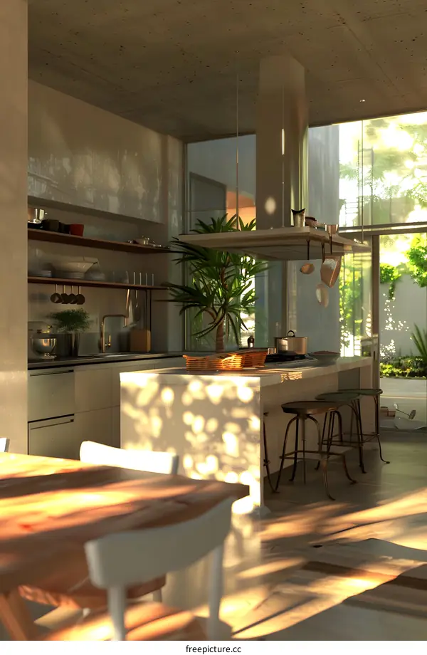 Modern Kitchen Interior Design with Sunlight Streaming Through Window