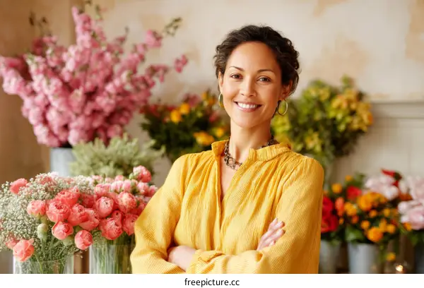 Smiling Woman Florist in a Flower Shop