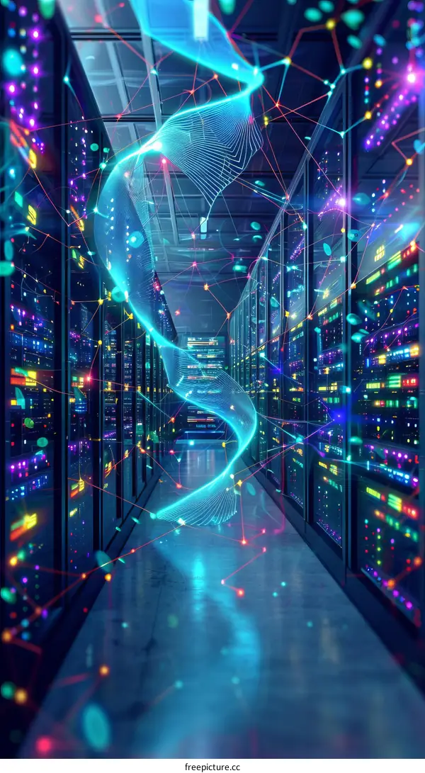 Blue and purple glowing futuristic data center