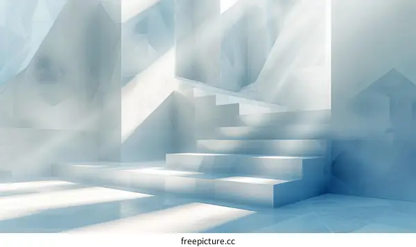 Abstract Blue Room With Stairs And Architectural Geometric Patterns