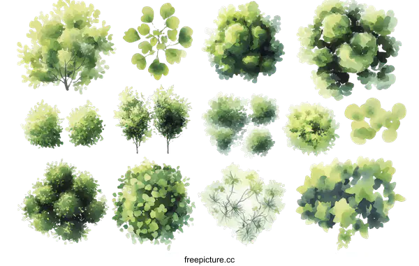 [Transparent Background PNG]Collection of Trees and Bushes Top-Down Views