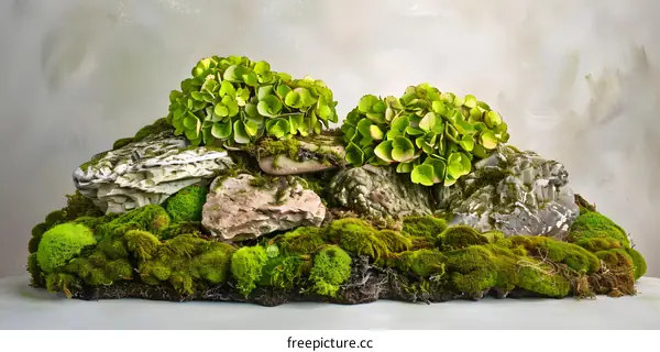 Green Moss and Rocks with Plants