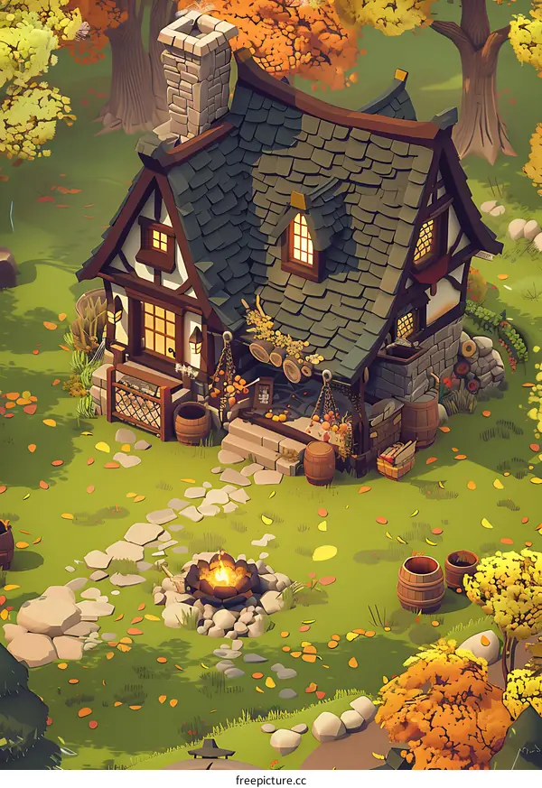 Autumn Cottage in the Woods