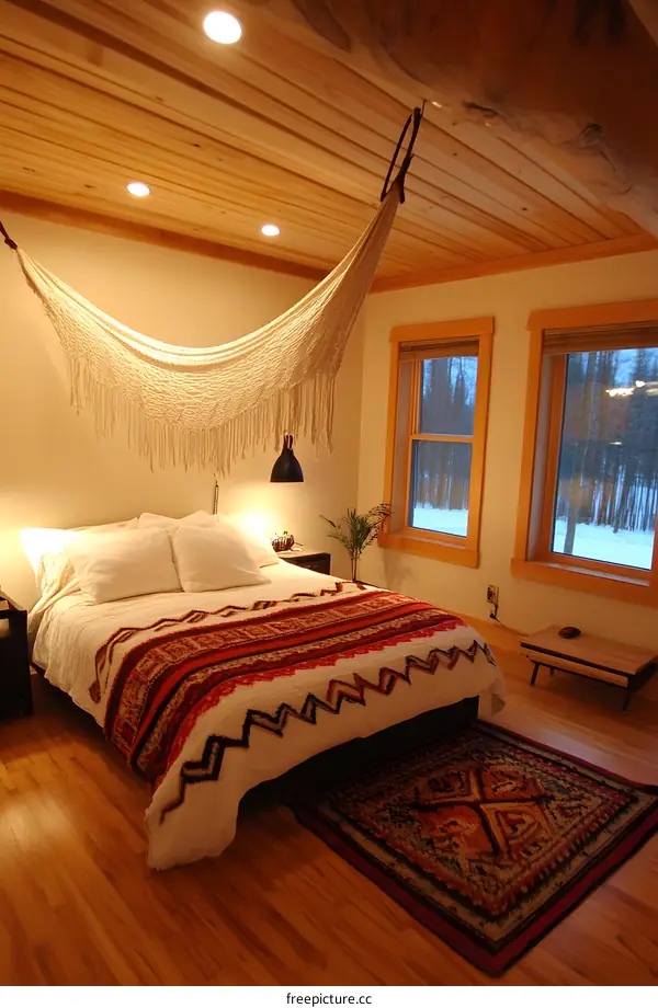 Cozy Bedroom Interior Design With Hammock And Rug