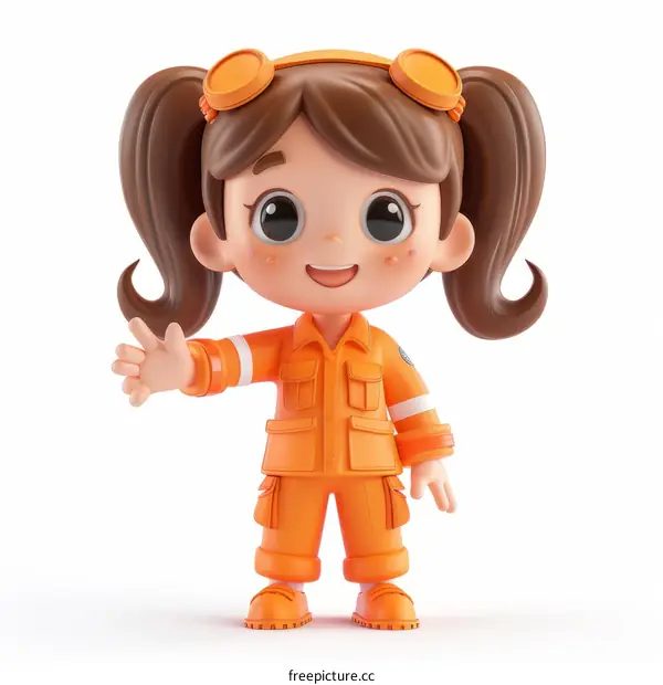 3D illustration of a girl wearing an orange jumpsuit and goggles