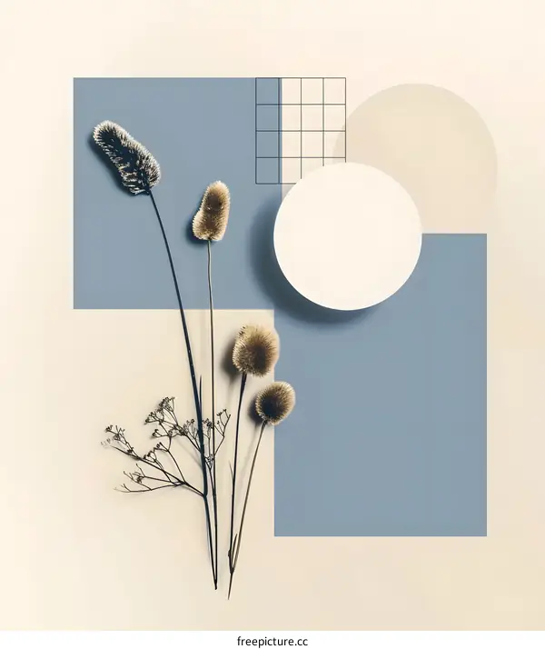 Minimalist Flat Lay with Dried Flowers and Geometric Shapes