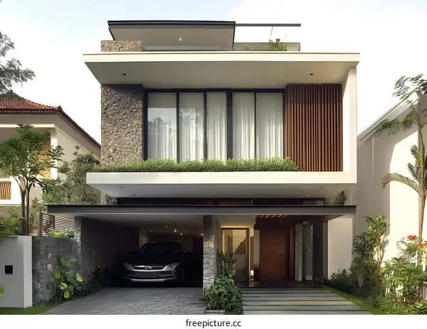 Modern Minimalist House Design with Stone Facade