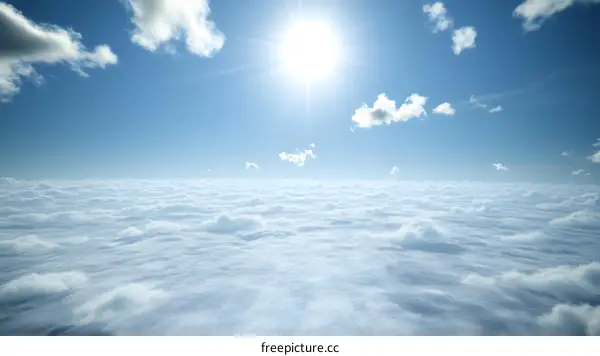 Sky Above the Clouds with Bright Sun