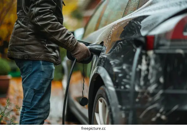 Man Plugs In His Electric Car To Charge It At Home