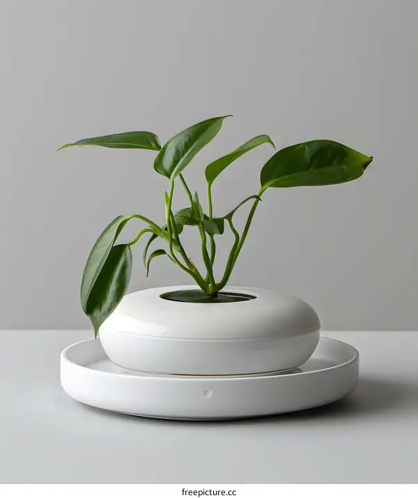 Modern White Planter With Green Plant