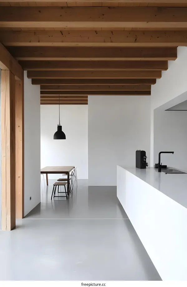 Modern Kitchen Design With Exposed Wooden Beams