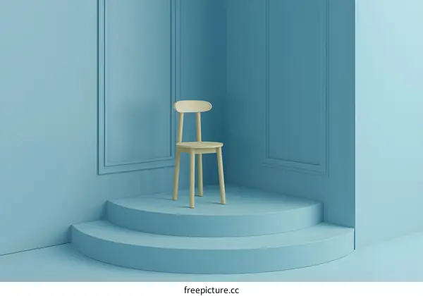 Wooden Chair in Blue Room 3D Rendering