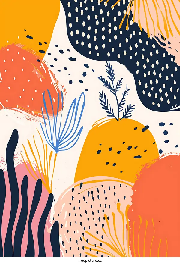 Abstract Colorful Background With Shapes And Plants