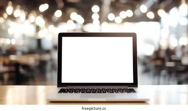 Laptop on a Table in a Cafe Setting