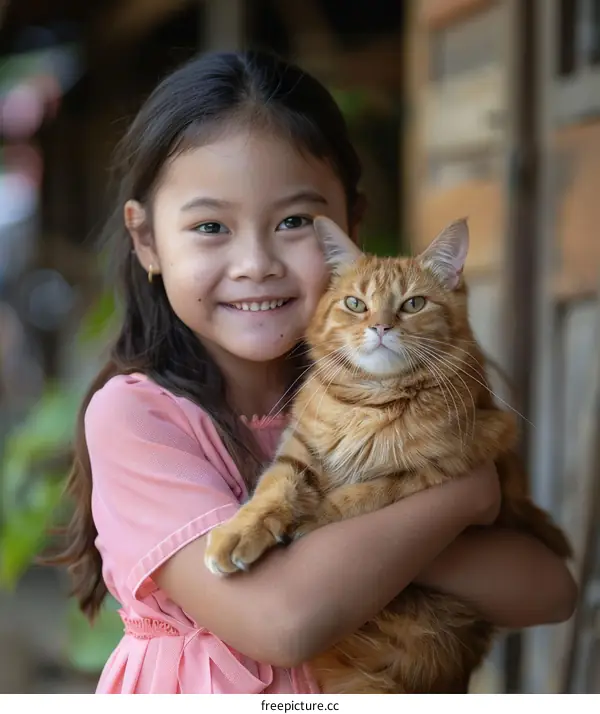 Little girl hugging a cat