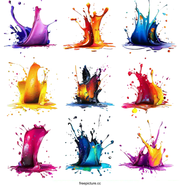 [Transparent Background PNG]Colorful Ink Splatter Art Collection