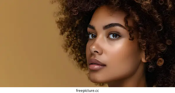 Closeup Portrait of a Beautiful Black Woman with Curly Hair