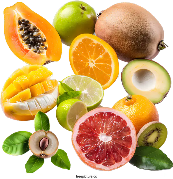 [Transparent Background PNG]Assortment of Tropical Fruits on White Background