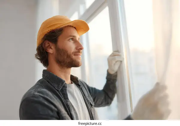 Caucasian Man Working on Window Installation