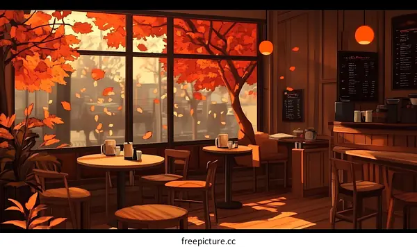 Autumn Cafe Interior Illustration