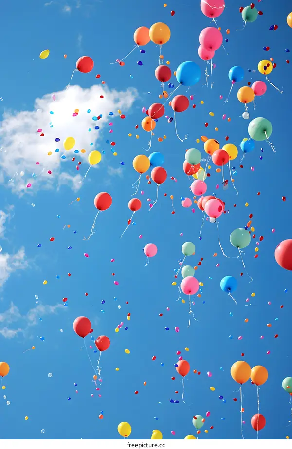 Colorful Balloons Floating in Blue Sky