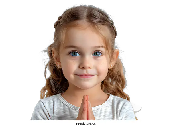 [Transparent Background PNG]Portrait of a Little Girl with Freckles Praying