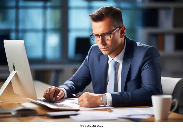 Businessman working on computer in office