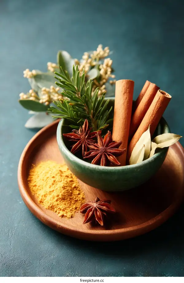 Aromatic Spice Collection on a Wooden Tray
