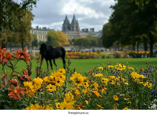 Flowers In Front Of A Cathedral In Paris France