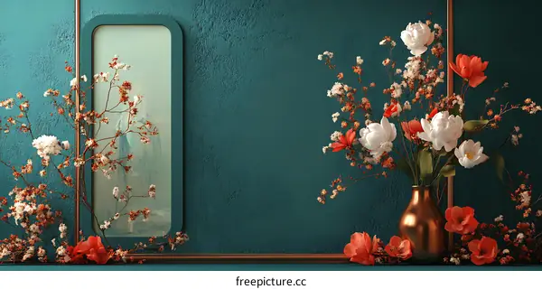 Green Wall with Flowers and a Vase