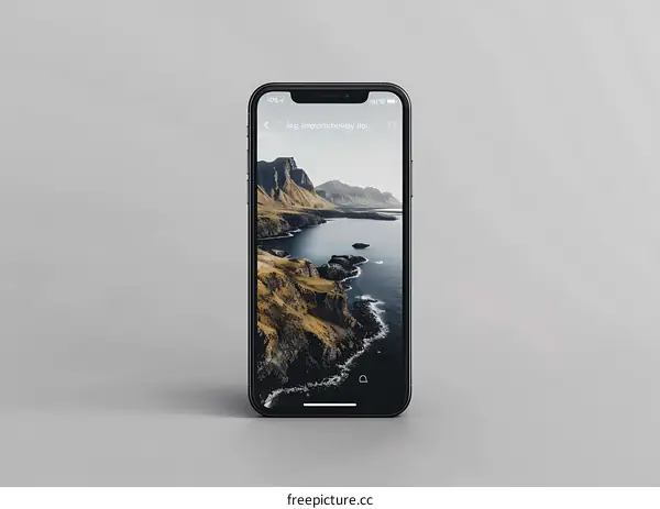 Smartphone Displaying Stunning Coastal Landscape