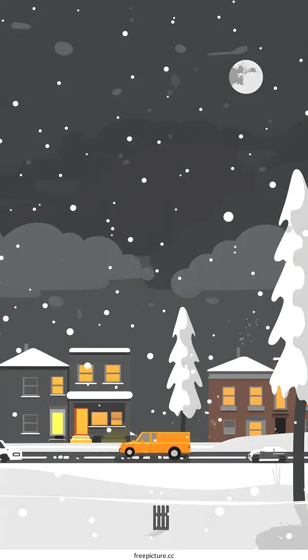 Snowy Night in a Quiet Neighborhood