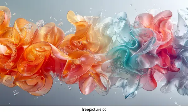 Colorful abstract 3D rendering of a fluid surface with bubbles