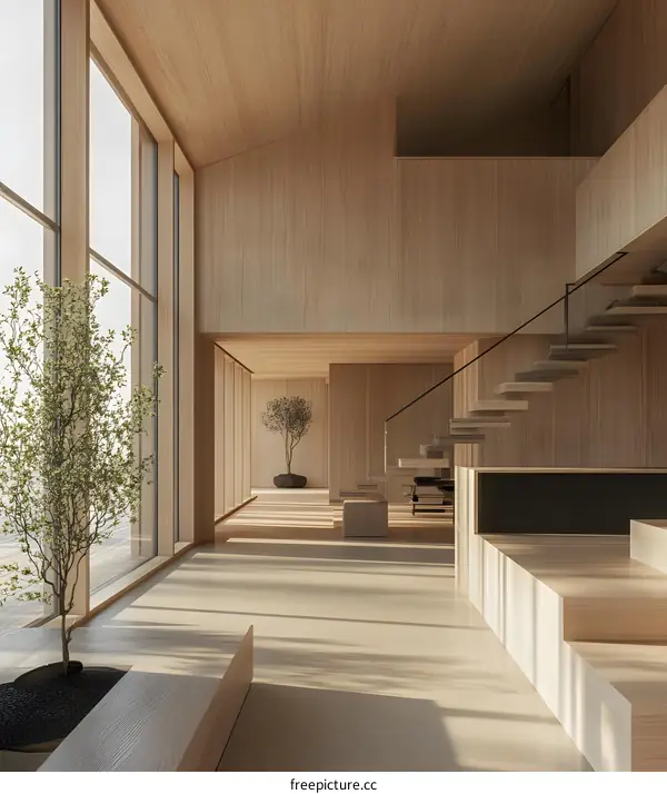 Modern Minimalist Wooden House Interior Design With Staircase