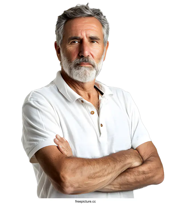 [Transparent Background PNG]Portrait of a serious mature man with crossed arms
