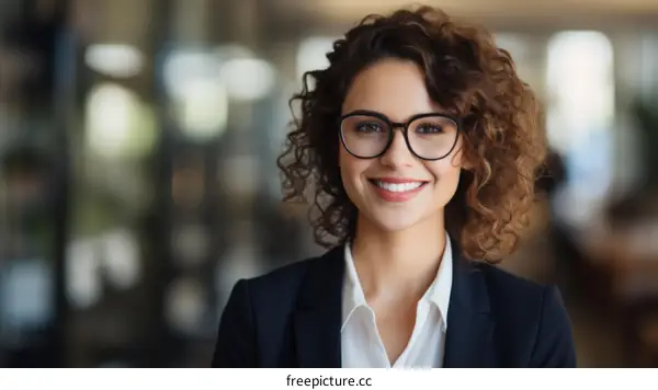 portrait of a young woman wearing glasses and a suit