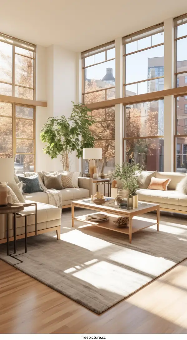 Bright and Airy Living Room with Natural Light and High Ceiling
