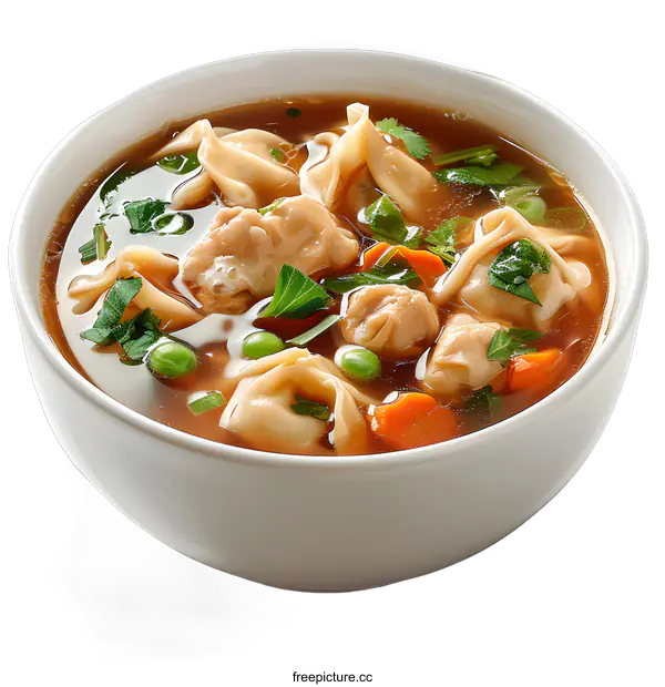 [Transparent Background PNG]Wonton Soup with Vegetables in Bowl