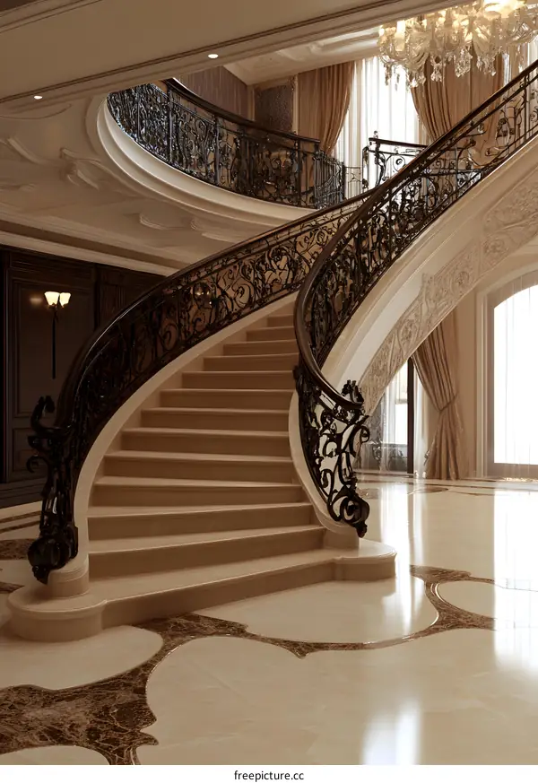 Ornate Spiral Staircase in Luxury Interior Design
