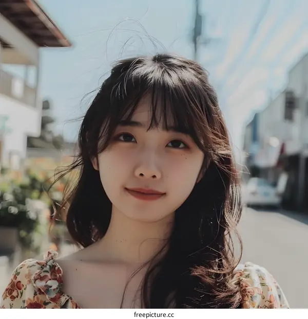 Portrait of a Young Asian Woman with Long Dark Hair