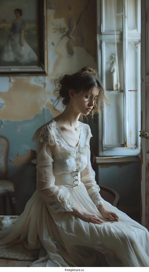 portrait of a young woman in a white dress