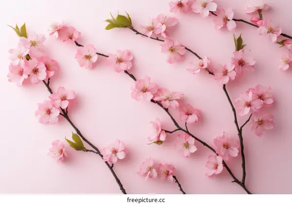 Beautiful Pink Cherry Blossoms Arrangement on Pastel Background