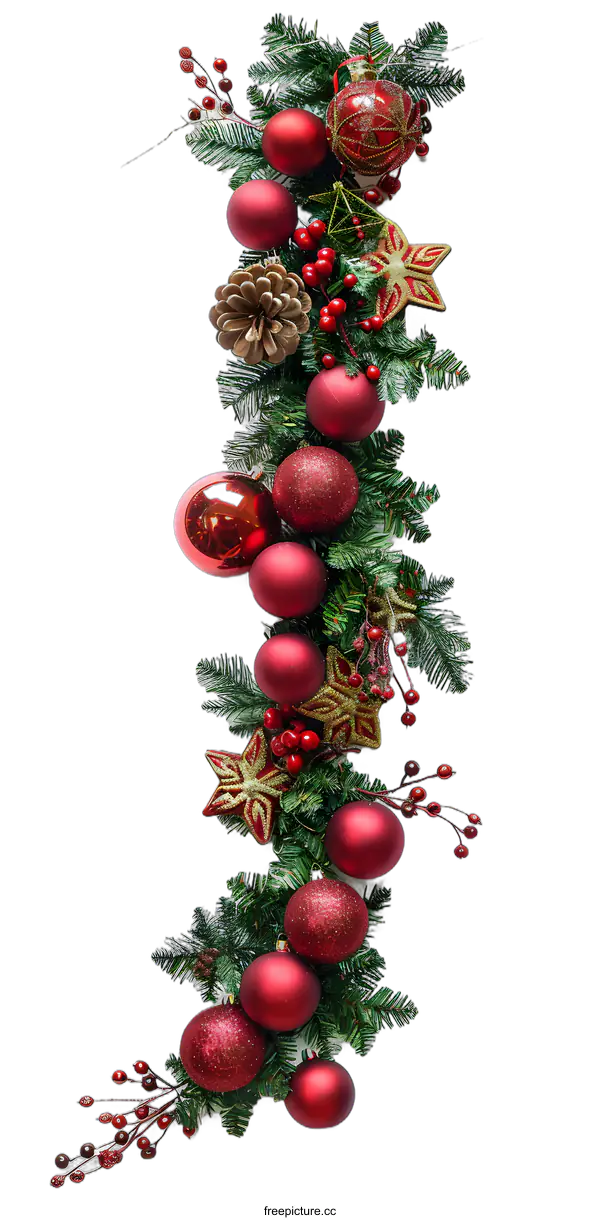[Transparent Background PNG]Red Christmas Garland With Pine Branches