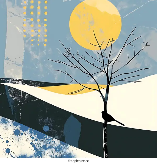 Abstract Winter Landscape with a Bird