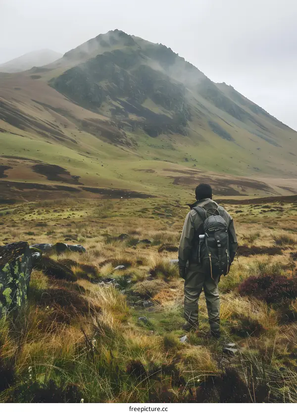 Man Hiking in Mountain Landscape