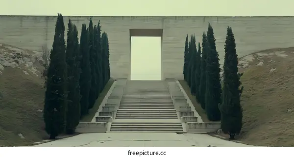 Concrete Wall with Steps Leading to an Open Doorway