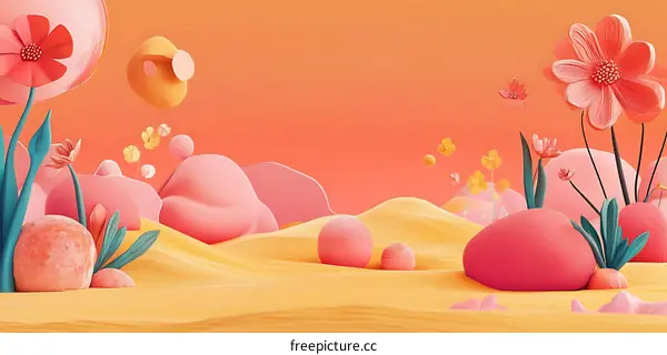 Abstract Illustration with Pink and Yellow Flowers
